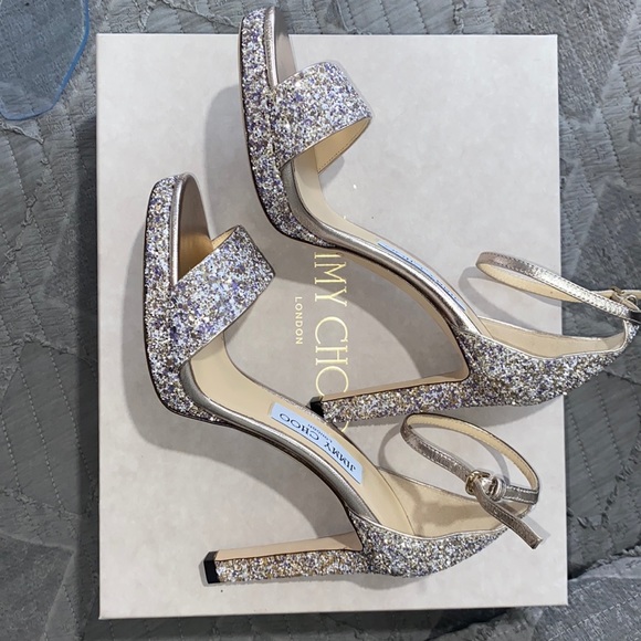 Jimmy Choo Metallic glitter platform sandals 36.5 NIB - Picture 2 of 4